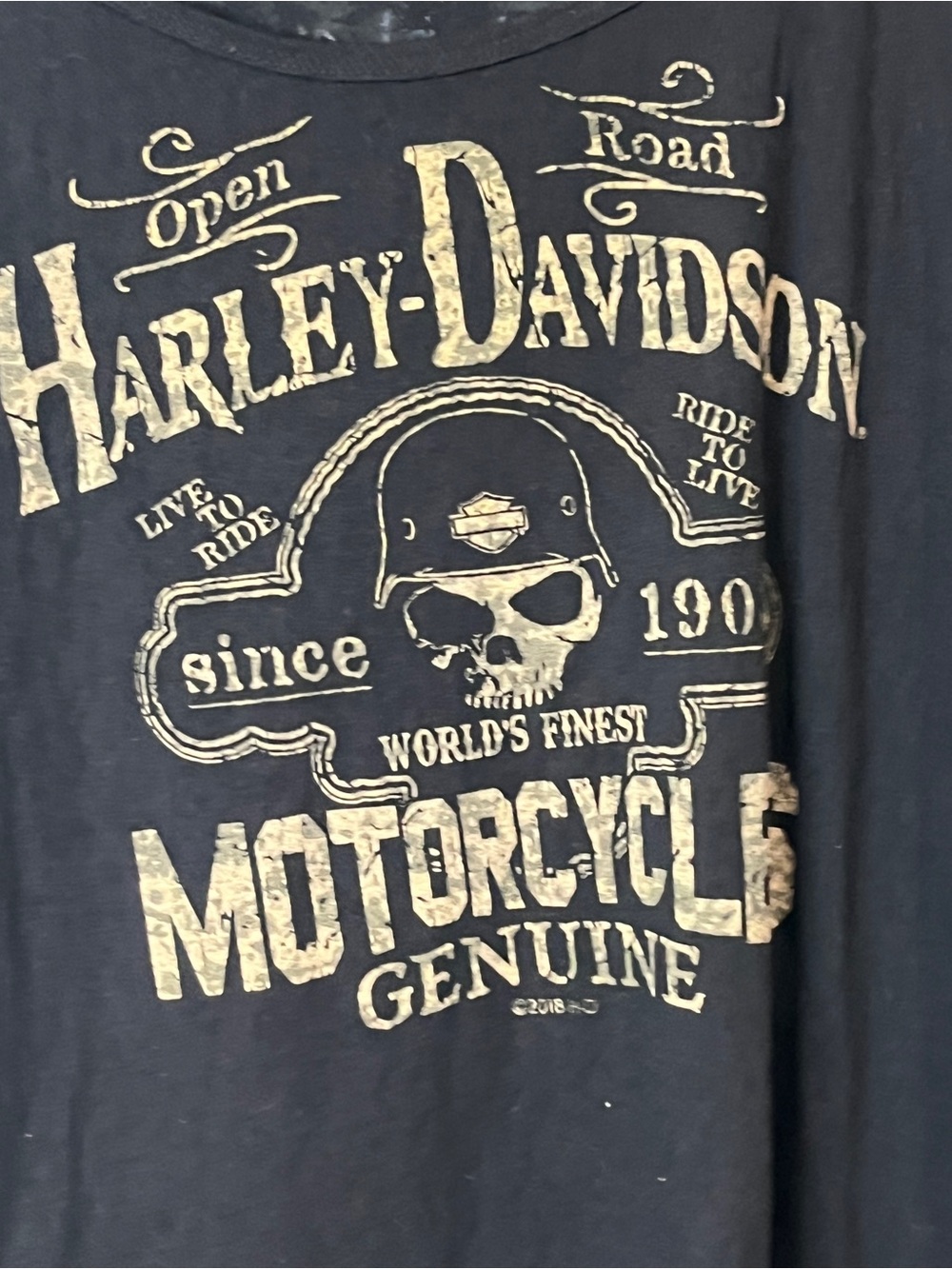 Harley-Davidson Black Tee with Cream Skull Motorcycle Graphic - Picture 9 of 10